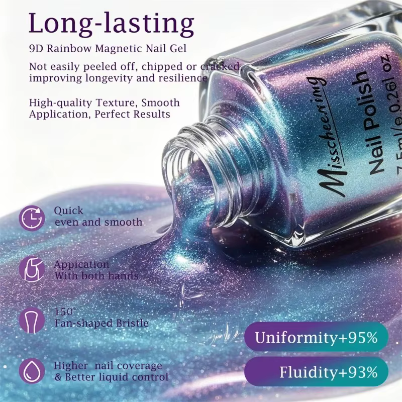 Vernis à ongles magnétique polarisé effet œil de chat bleu irisé