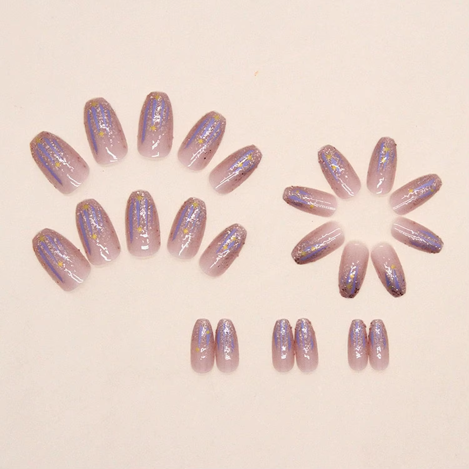 Ongles à pression rose violet brillant carrés courts brillants détachables en acrylique adaptés à l'art des ongles des femmes et des filles