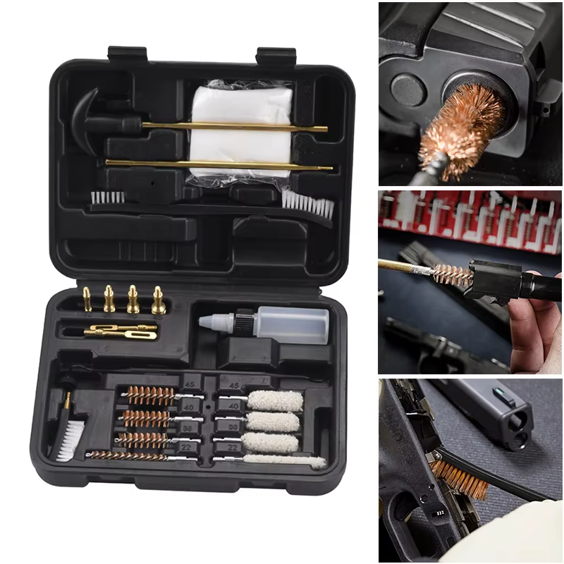 Kit de nettoyage de pistolet, brosse à baril, patchs d'outils en coton, écouvillons de 9mm, ensemble de tapis, tige universelle, accessoires de chasse Glock19 M16 Ar 15 Aк 74