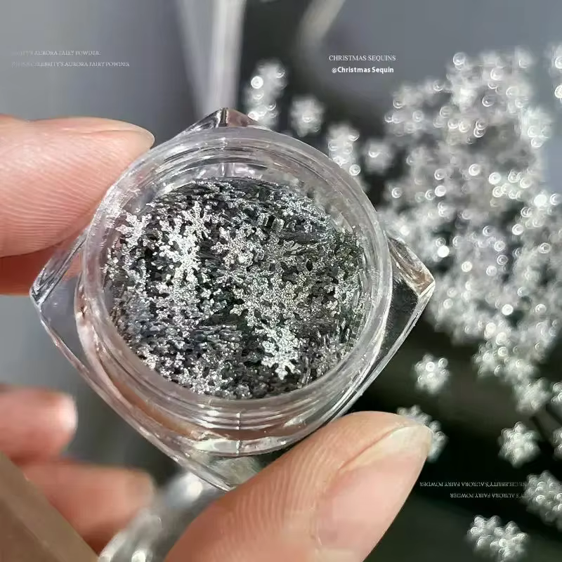 Flocons de neige hiver ongles paillettes scintillantes