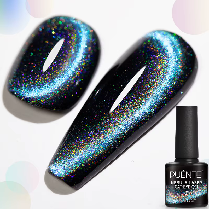 Vernis à ongles gel magnétique œil de chat holographique bleu arc-en-ciel 7