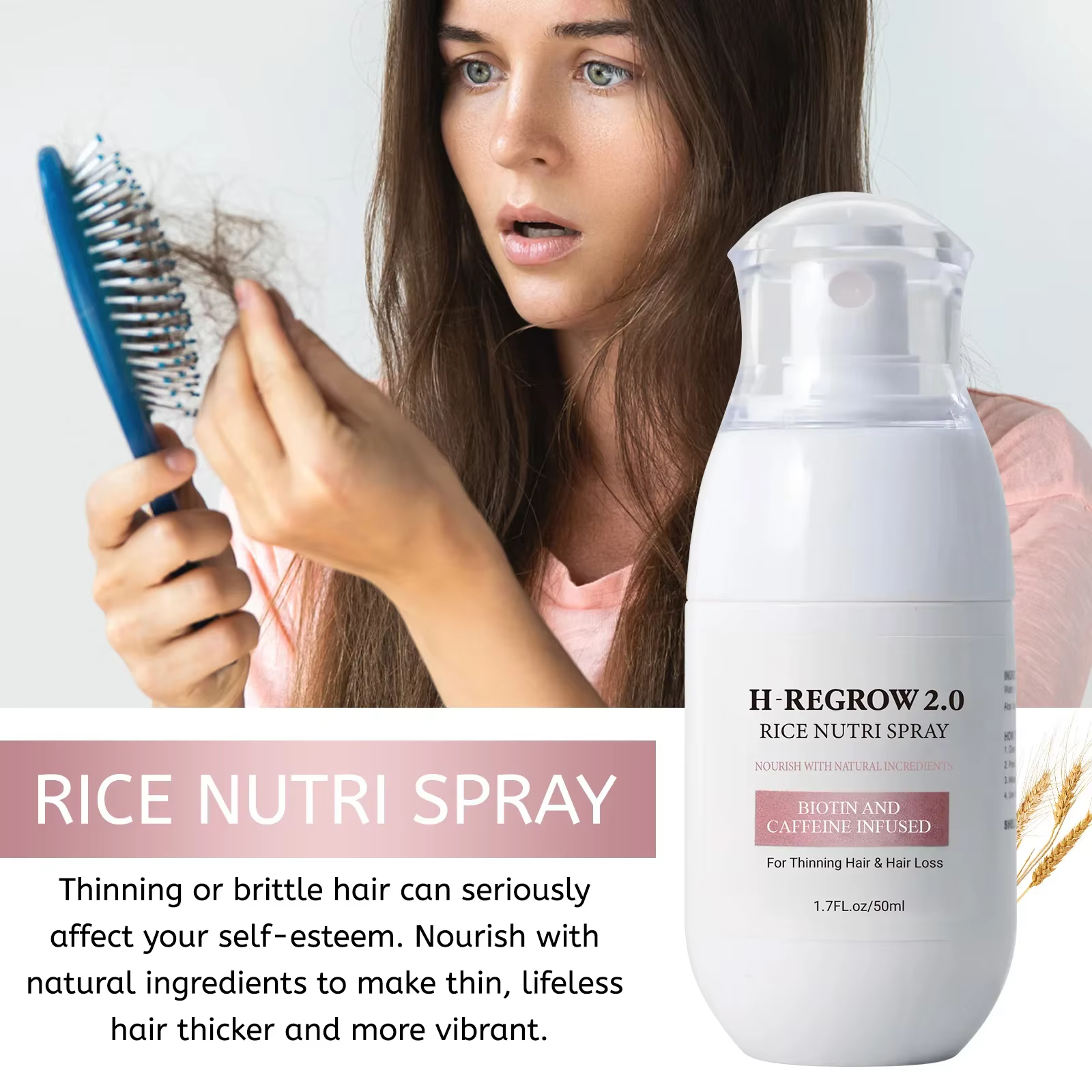 Spray capillaire à l'eau de riz pour renforcer les follicules pileux, épaissir les racines, prévenir la chute, nourrir et adoucir les cheveux, soin capillaire pour cheveux clairsemés