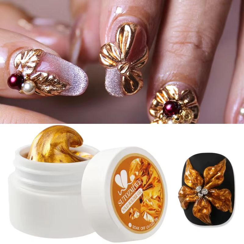 5g 3D Gel de sculpture métallique pour Nail Art or argent solide en relief Gel Chrome 3D fleur