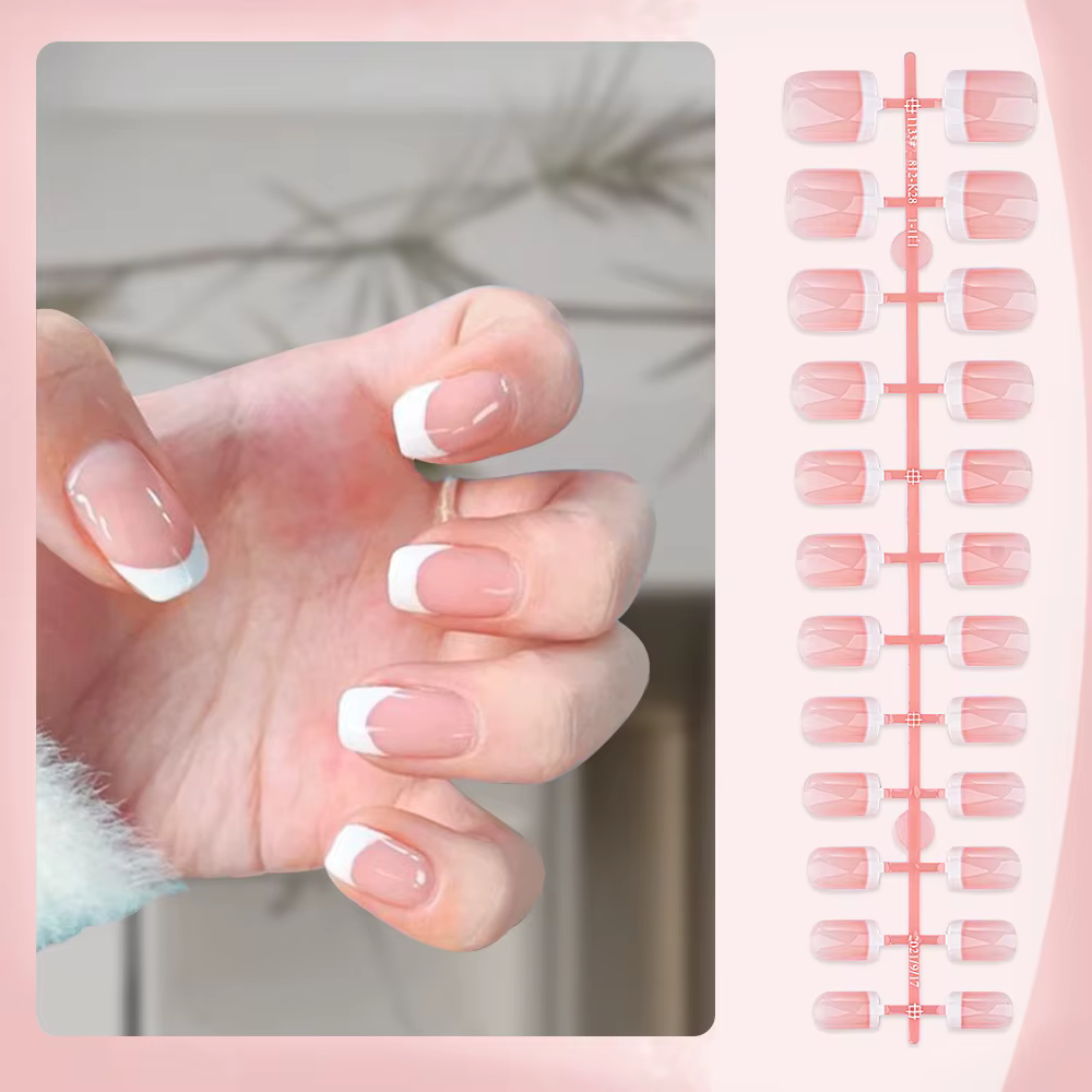 120 pièces rose court carré blanc français faux ongles 24*5 bandes couverture complète acrylique presse