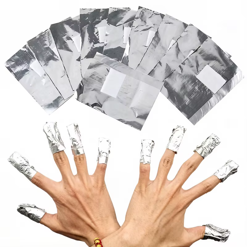 Serviettes démaquillantes pour ongles avec tampons en coton et feuille d'aluminium pour le nail art