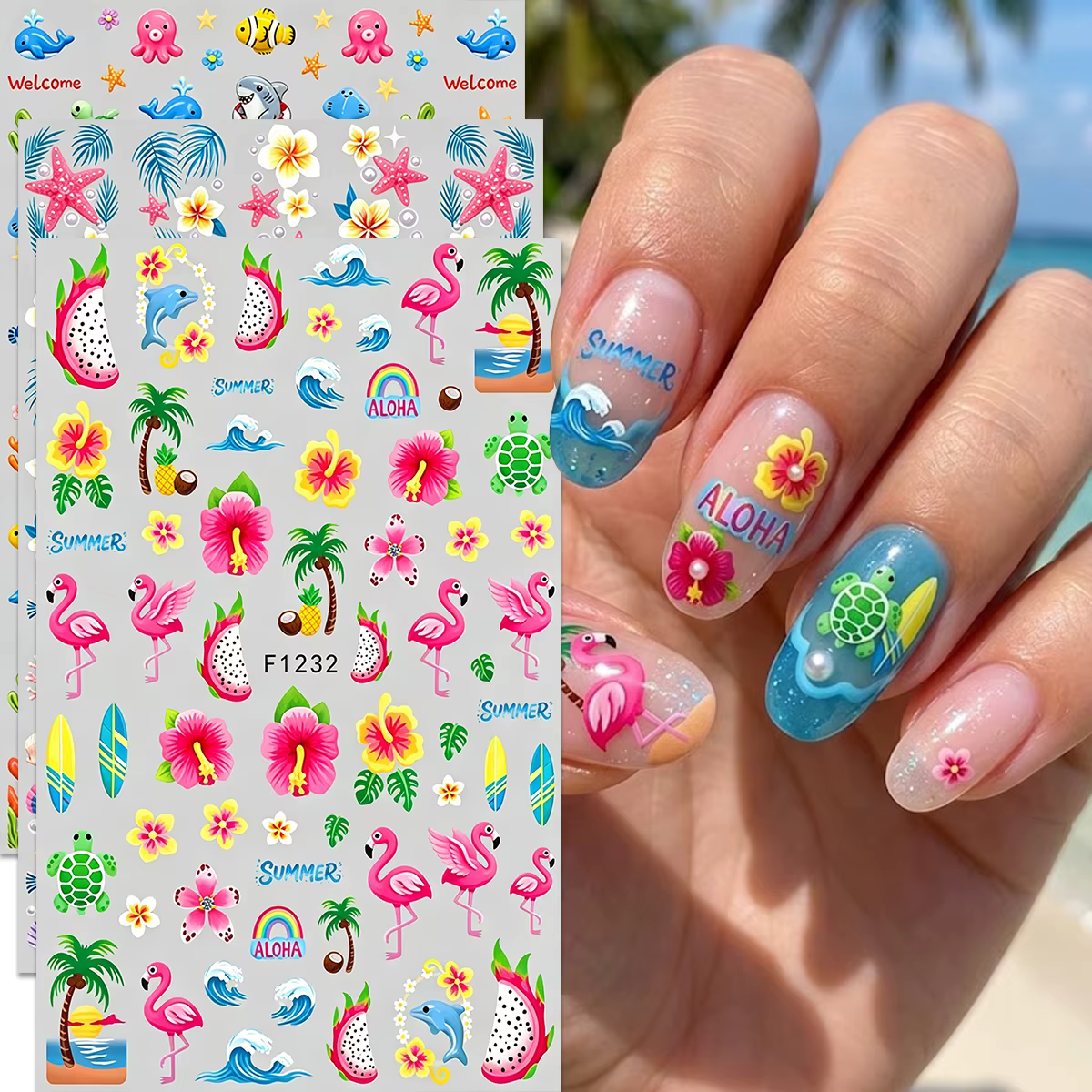 Autocollants et décalcomanies pour ongles thème Plage d'été
