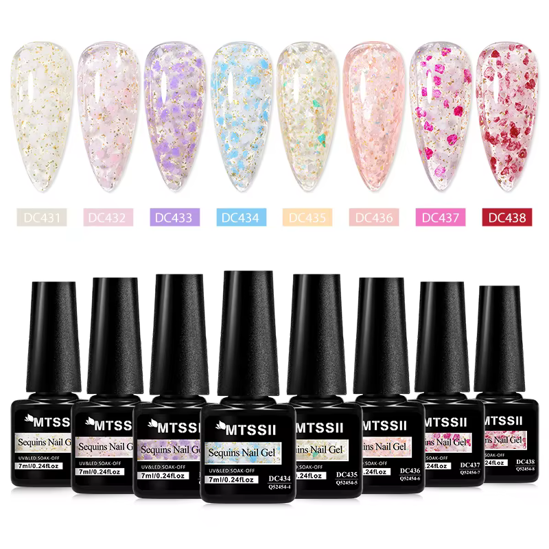 6/8 pièces paillettes fleurs de cerisier Gel vernis à ongles ensemble brillant couleur scintillante Semi Permanant