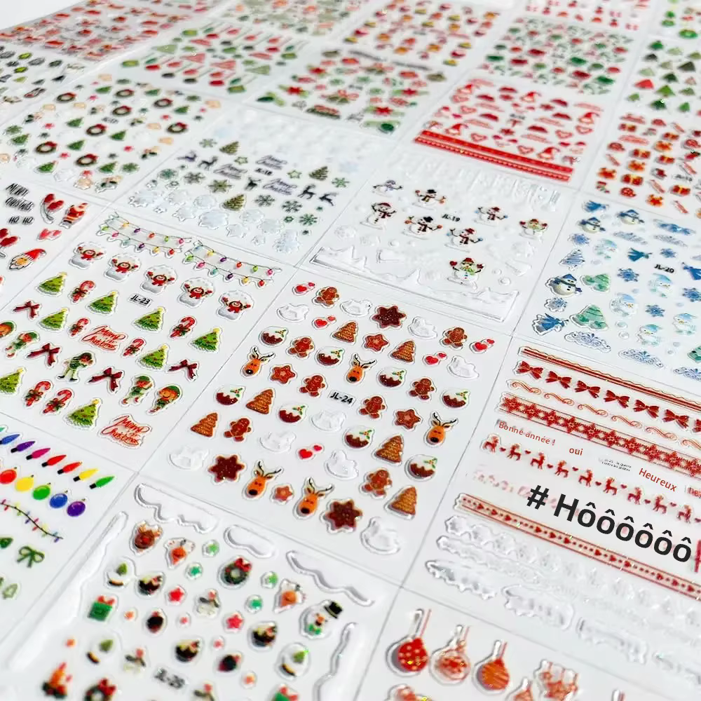 30 autocollants pour ongles de Noël auto-adhésifs – Motifs sélectionnés de flocons de neige