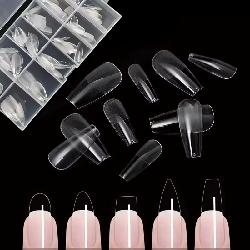 120 faux ongles semi-translucides transparents en forme de cercueil