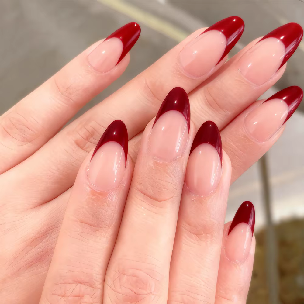 30 pièces blanc/noir/rouge français faux ongles femmes charme quotidien manucure couleur nue amande presse