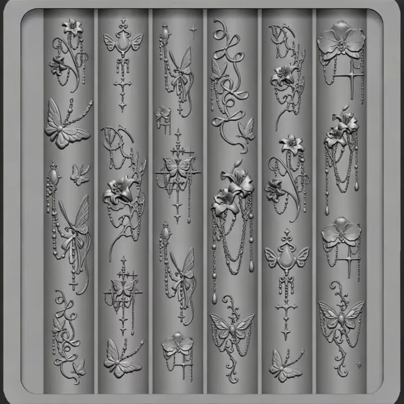 Moule en silicone pour nail art de style baroque avec motifs de nœuds et de papillons pour des créations d'ongles élégantes