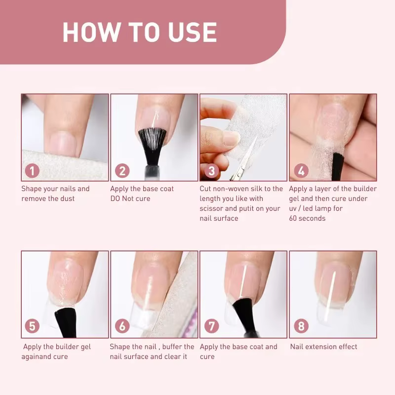Extension d'ongles en soie et fibre de verre