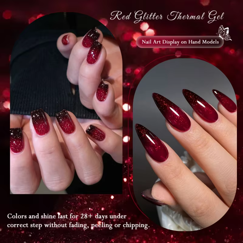 Vernis à ongles thermique à paillettes rouges 10 ml