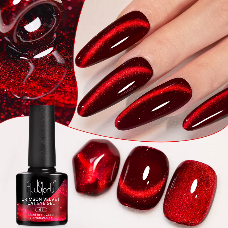 AWStorG 7.5ml cramoisi velours oeil de chat Gel magnétique vernis à ongles