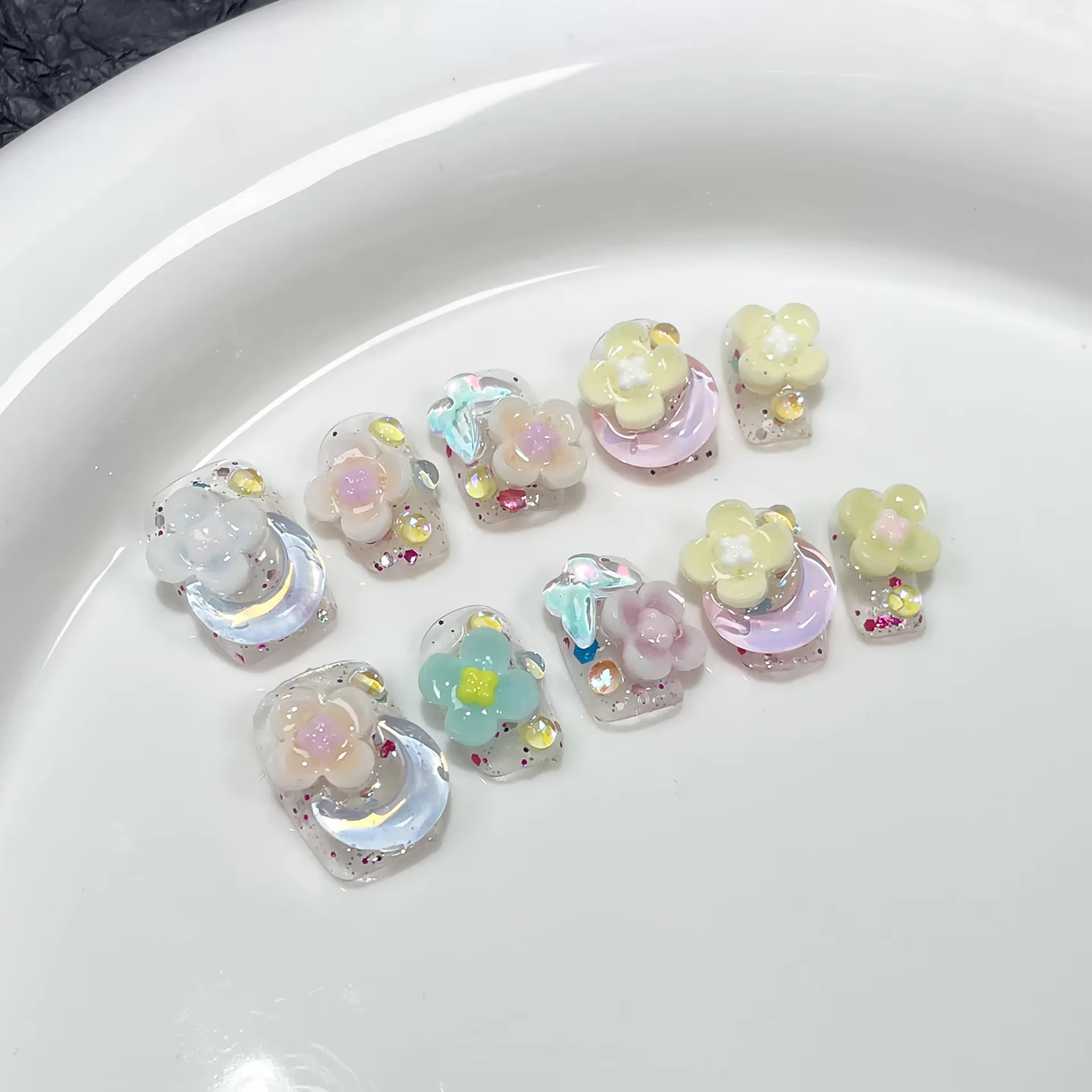 Taille S à la main acrylique presse sur ongles court carré rond faux