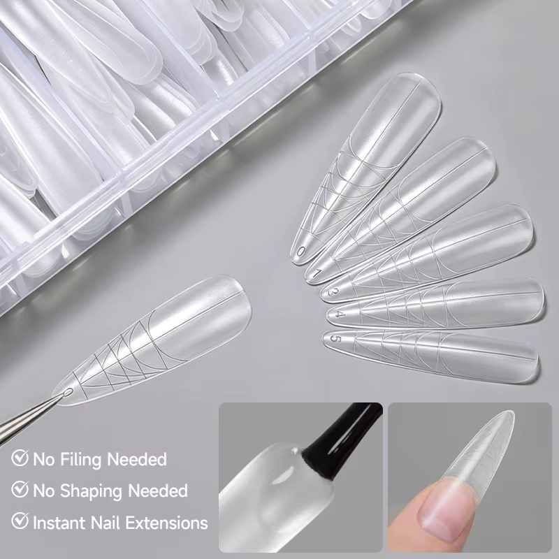 UR SUGAR 240PCS 10 Tailles Faux Ongles Préformés Slim avec Ligne Française Transparents Mat Longs Couverture Complète Pointes d'Ongles Extension Rapide