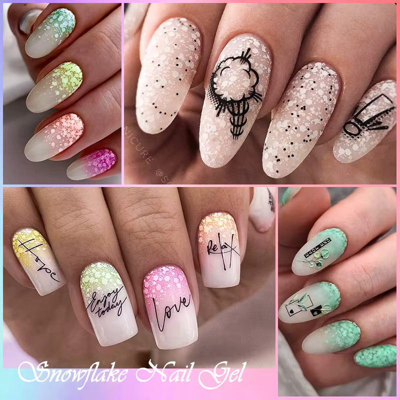Vernis à ongles Gel flocon de neige UV LED Semi Permanent blanc laiteux rose paillettes