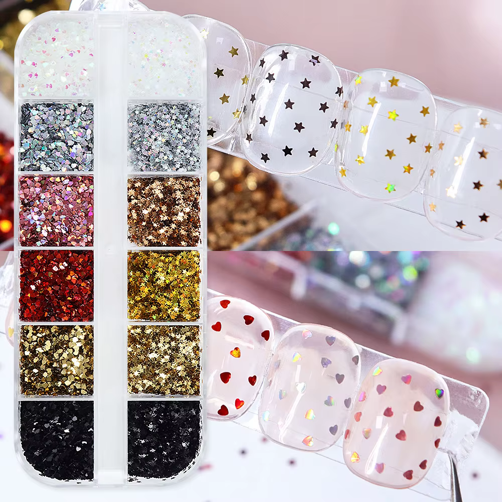 Holographique amour coeur Nail Art paillettes