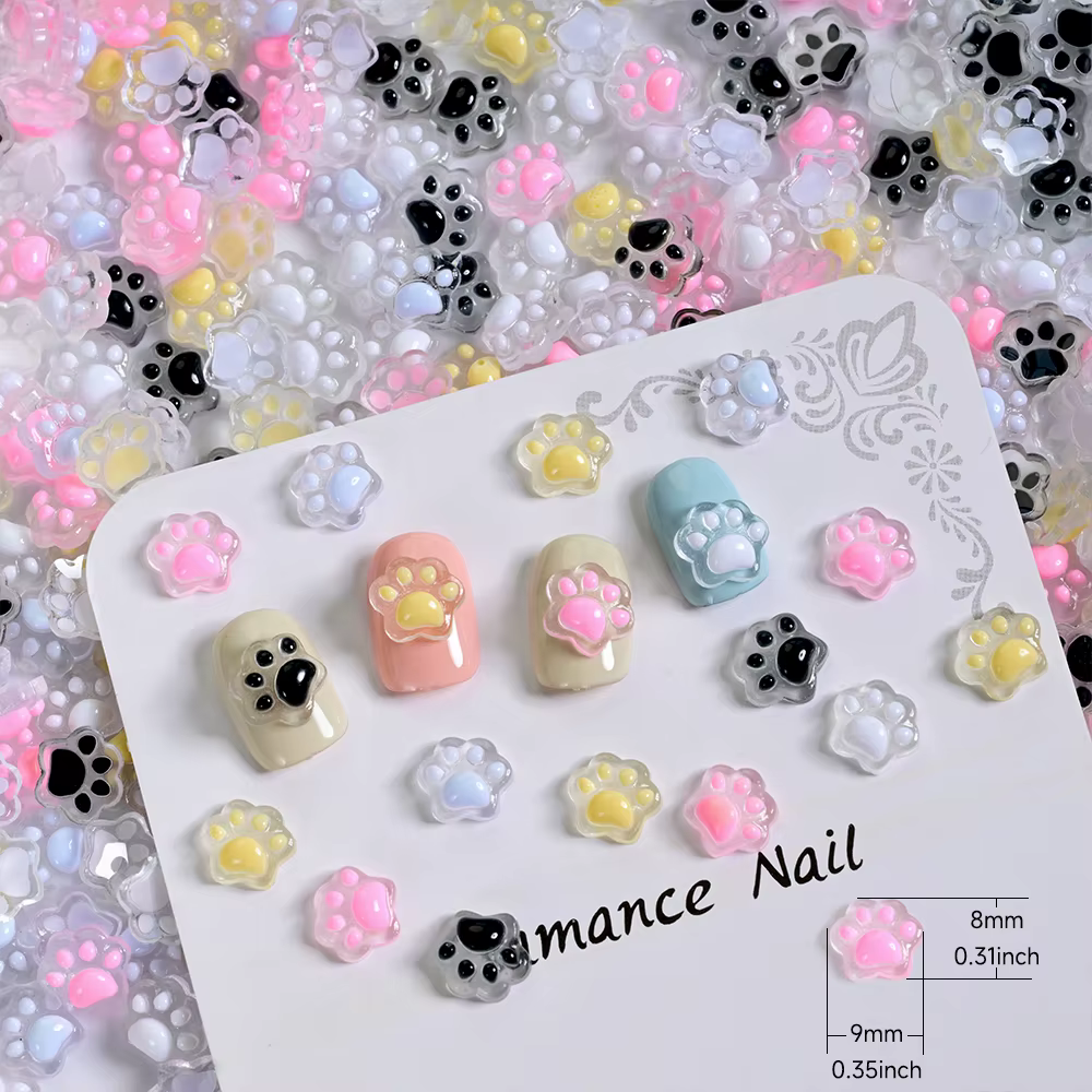 50 Pièces Breloques 3D Lumineuses Patte de Chat