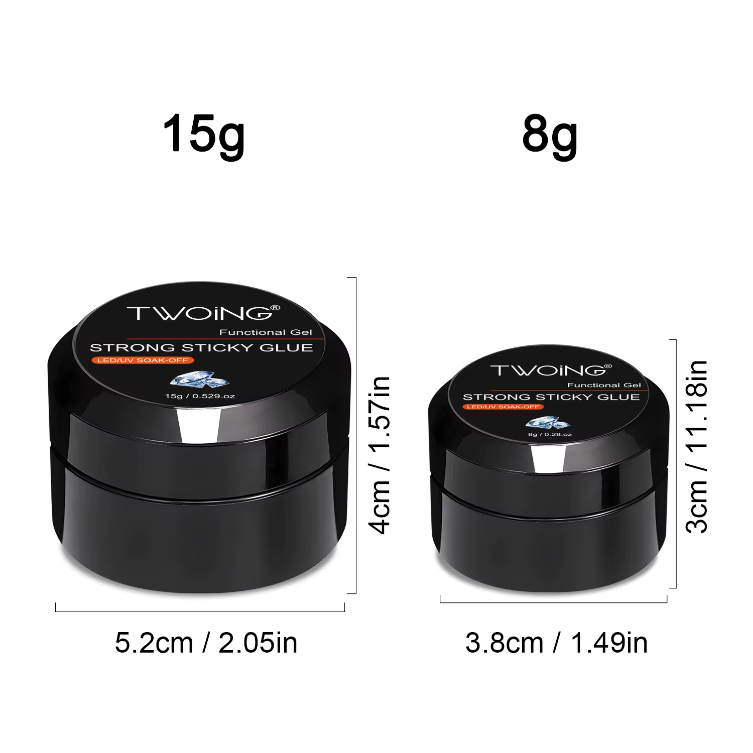 TWOING 8g/15g Gel de colle à ongles collant Super fort pour strass décorations d'art d'ongle sans lingette bricolage gemme adhésif Gel UV fonctionnel