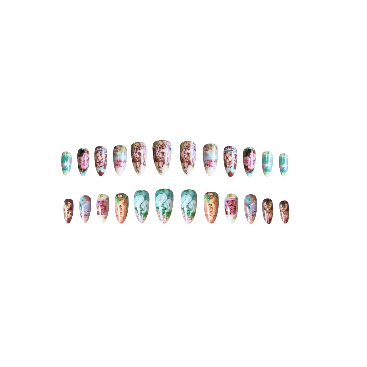 24 pièces série Journal de terrain faux ongles mignon lapin cygne fleur conceptions