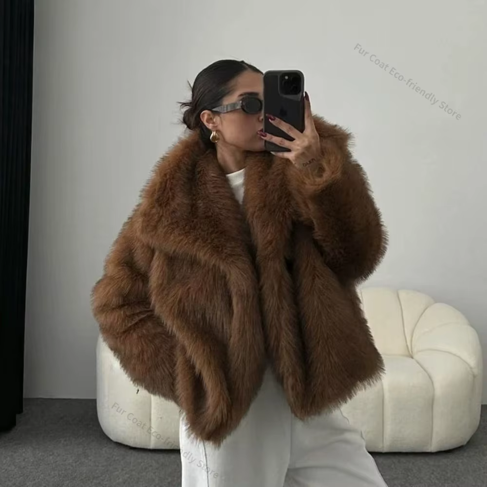 Manteau en fausse fourrure pour femme, manches longues, fourrure artificielle, manteau en fourrure moelleuse, manteau court éco-responsable pour femme, fermeture à boutons-pression sur le devant, vête