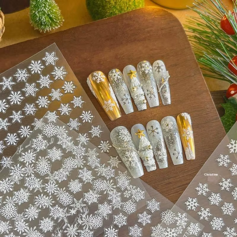 Autocollants 3D en relief flocon de neige d'hiver pour nail art