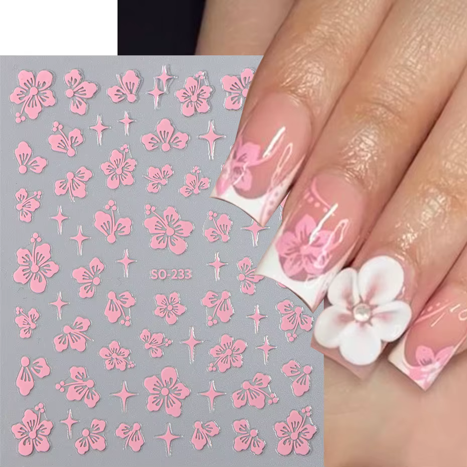Autocollants 3D en forme de fleur d'hibiscus pour nail art