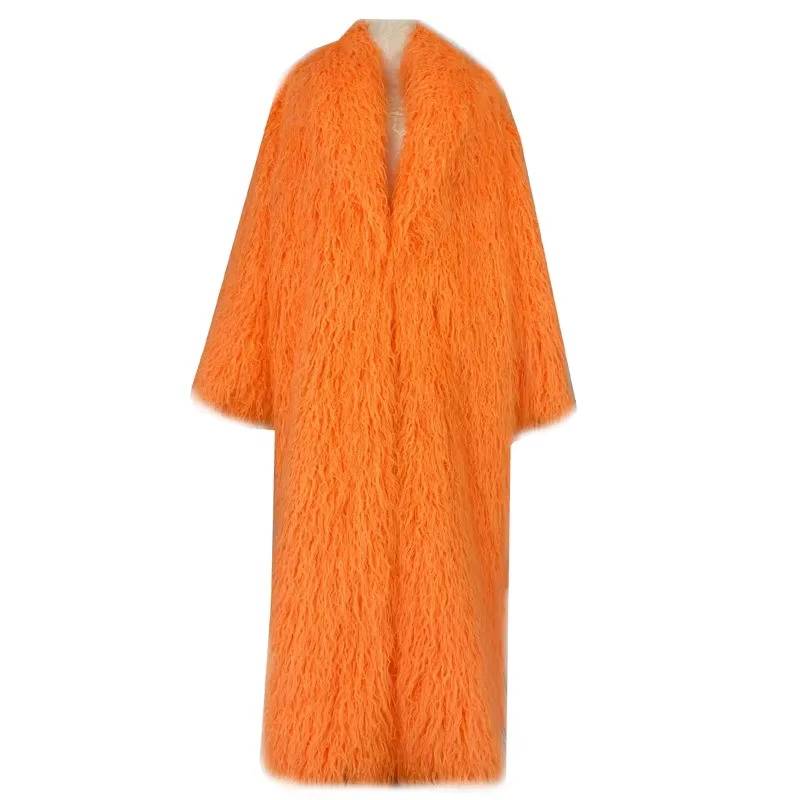 Femmes Imitation mouton fausse fourrure Long manteau Cardigan thermique ample coupe ajustée en peluche manteaux femme veste automne hiver fourrure vêtements d'extérieur
