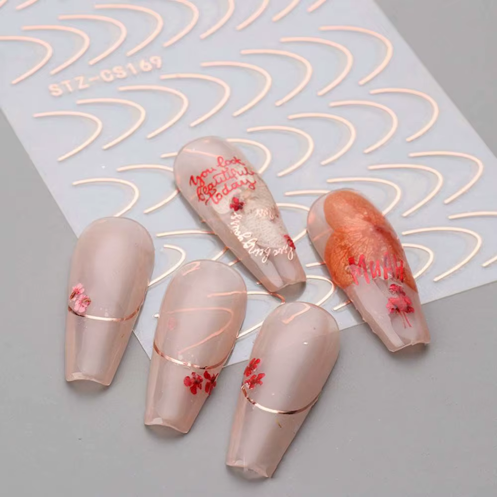 Feuilles Autocollantes à Motif Géométrique de Style Français pour Ongles