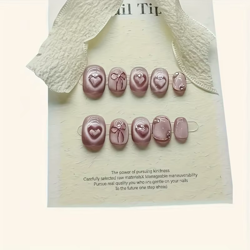 10 pièces haut de gamme belle lumière luxe rose style court faux ongles faits à la main