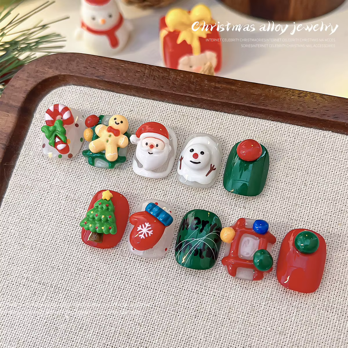 Série de noël, accessoires pour Nail Art, breloques en résine 3D, cloches mignonnes, renne, bonhomme de neige, dessin animé, décorations polyvalentes pour ongles d'hiver