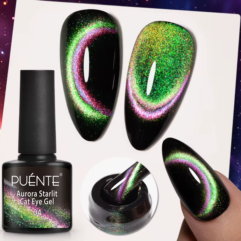 PUENTE 7.5ML Vibrant étoilé galaxie chat Gel magnétique vernis à ongles Aurora Gliter arc-en-ciel oeil de chat tremper UV vernis Semi-Permanent
