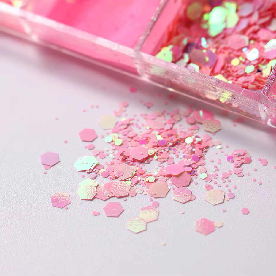 Poudre à ongles à paillettes rose