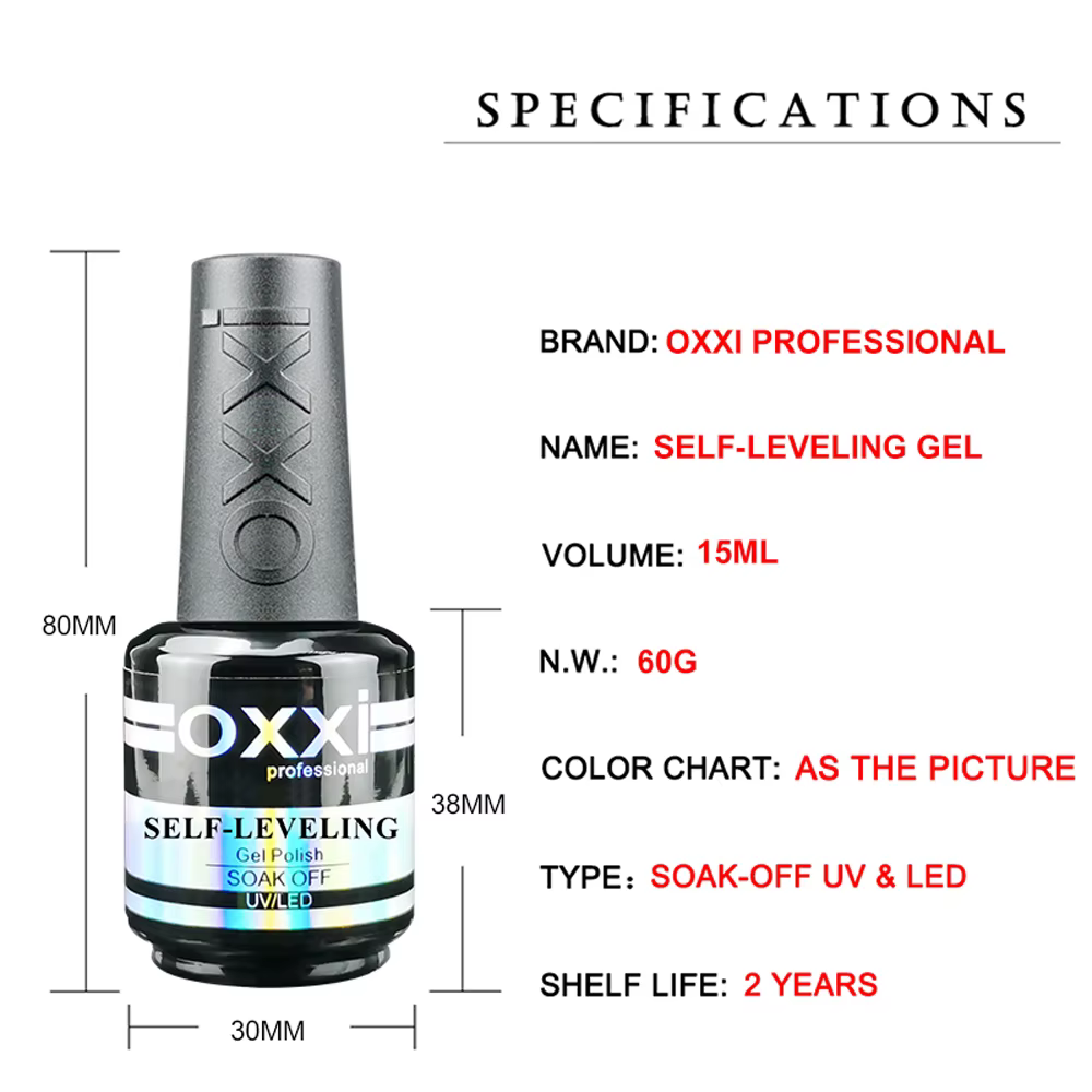 OXXI PROFESSIONAL vernis Gel auto-nivelant 15ml renfort semi-permanent Gellac ongles Art fort UV multifonction Gel