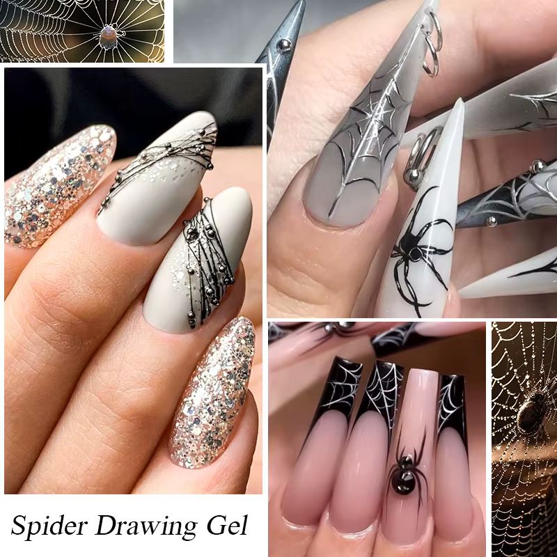 Vernis à ongles Gel à dessin en fil d'araignée noir blanc toile