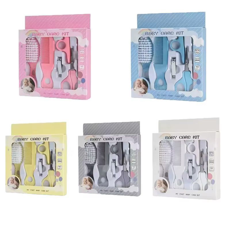 Kit de toilettage pour bébé, ensemble de soins pour bébé, sans BPA, design mignon, peigne, brosse, coupe-ongles, ciseaux, outils de toilettage sûrs pour nouveau-nés et nourrissons
