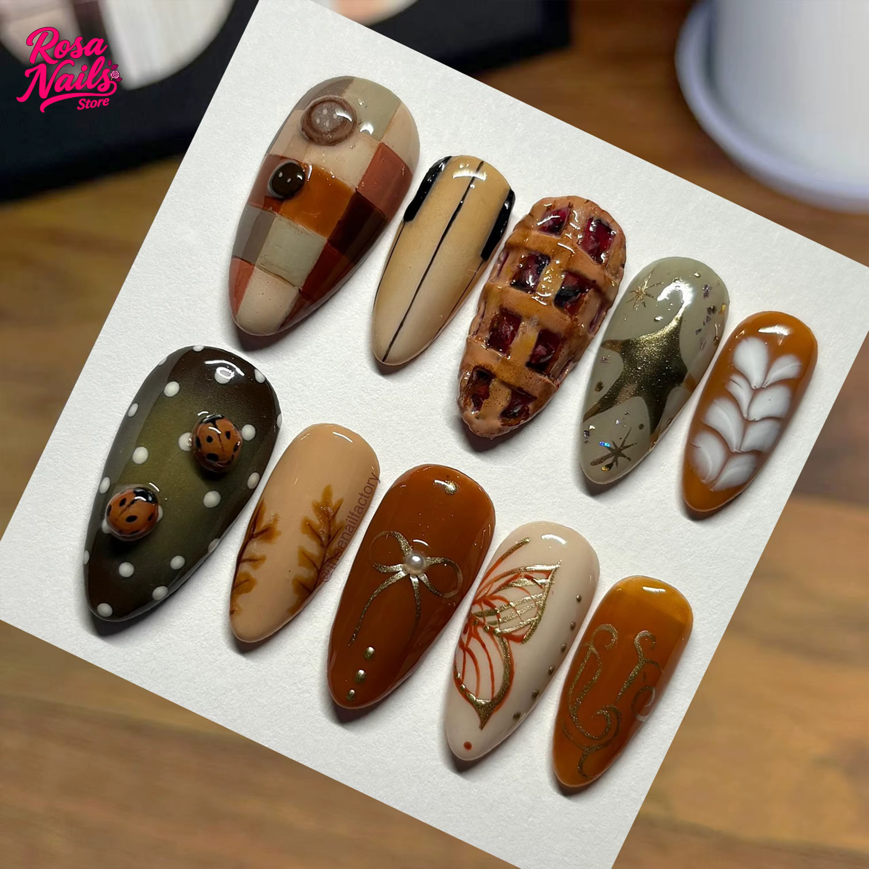 10 pièces presse à la main sur les ongles automne