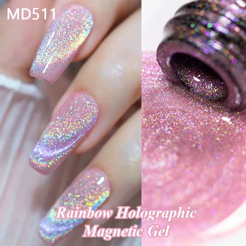 Vernis à ongles gel magnétique holographique effet arc-en-ciel