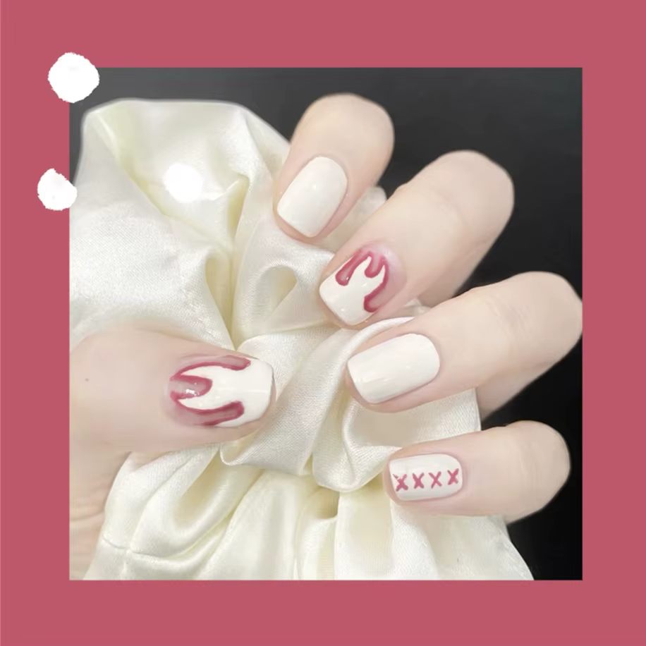 24 pièces/boîte charmant rose flamme longue Ballet faux ongles filles tête carrée couverture complète détachable fini