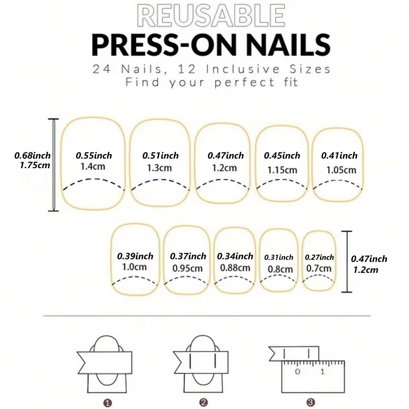 24 pièces d'ongles minimalistes français courts avec 1 gelée et 1 lime à ongles