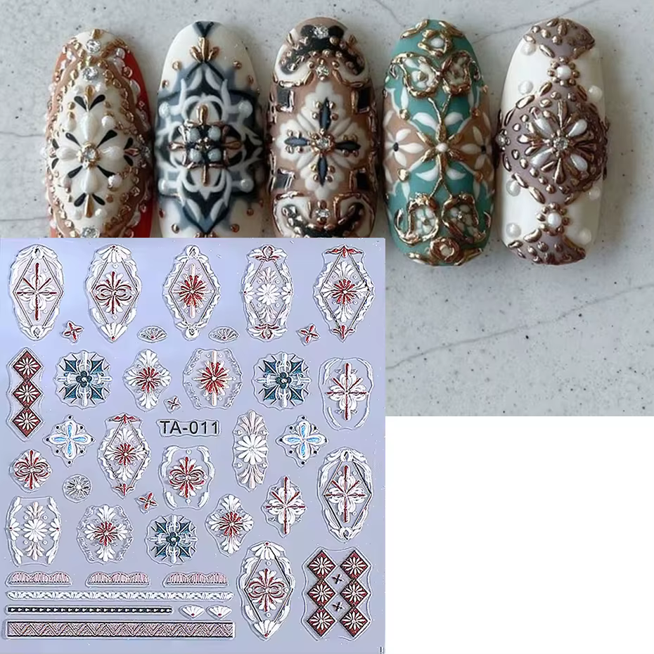 Bohême rétro Nail Art autocollants dentelle fleur fenêtre bronzant Design décalcomanies ongles breloques décorations