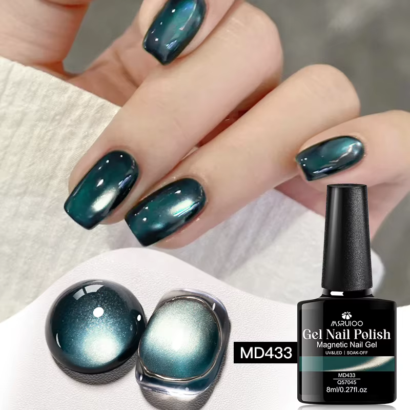 Vernis à ongles semi-permanent magnétique en gel UV/LED 8ml vert émeraude effet cristal pour salon de manucure DIY
