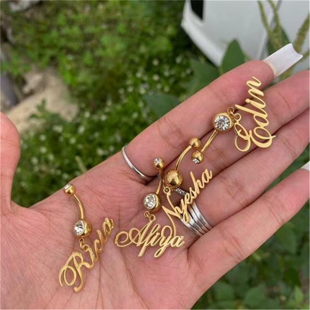 Personnalisé personnalisé Sexy Perforation nom nombril anneau nom nombril anneau cristal nom nombril anneau mode corps bijoux
