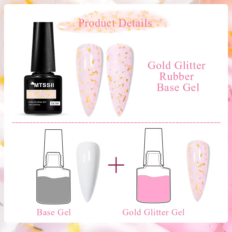 Mtssii 7ml or paillettes caoutchouc Base Gel vernis or rose blanc laiteux Semi Permanent UV LED Nail Art Gel