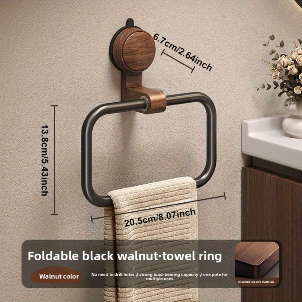 Nouveau porte-serviettes de salle de bain Vintage en bois de noyer étanche porte-serviettes de salle de bain avec support à ventouse anneau de serviettes mural