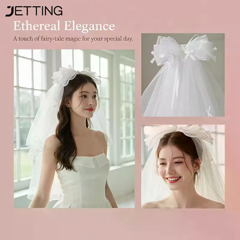Voile de mariée court blanc en tulle avec nœud et pince à cheveux, accessoires pour enterrement de vie de jeune fille, accessoires pour séance photo