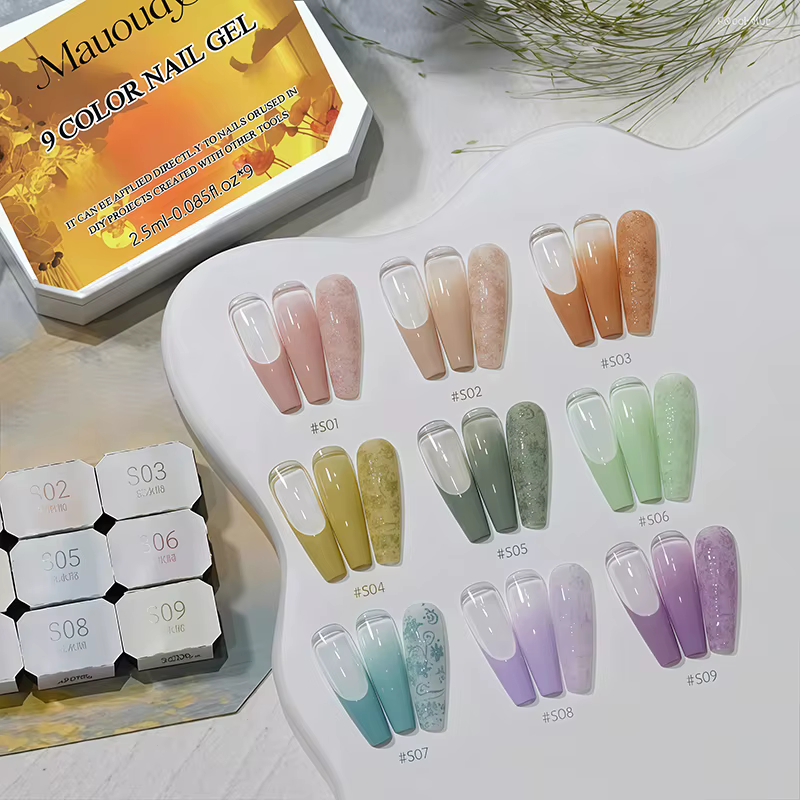 Gel UV/LED semi-permanent amovible 9 couleurs Morandi élégant à faible saturation pour motifs dégradés à faire soi-même