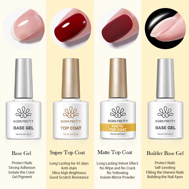 BORN PRETTY 10ml Gel Polish Multifonctionnel Base Gel Super Top Coat Soak Off UV LED Vernis à Ongles Semi-Permanent