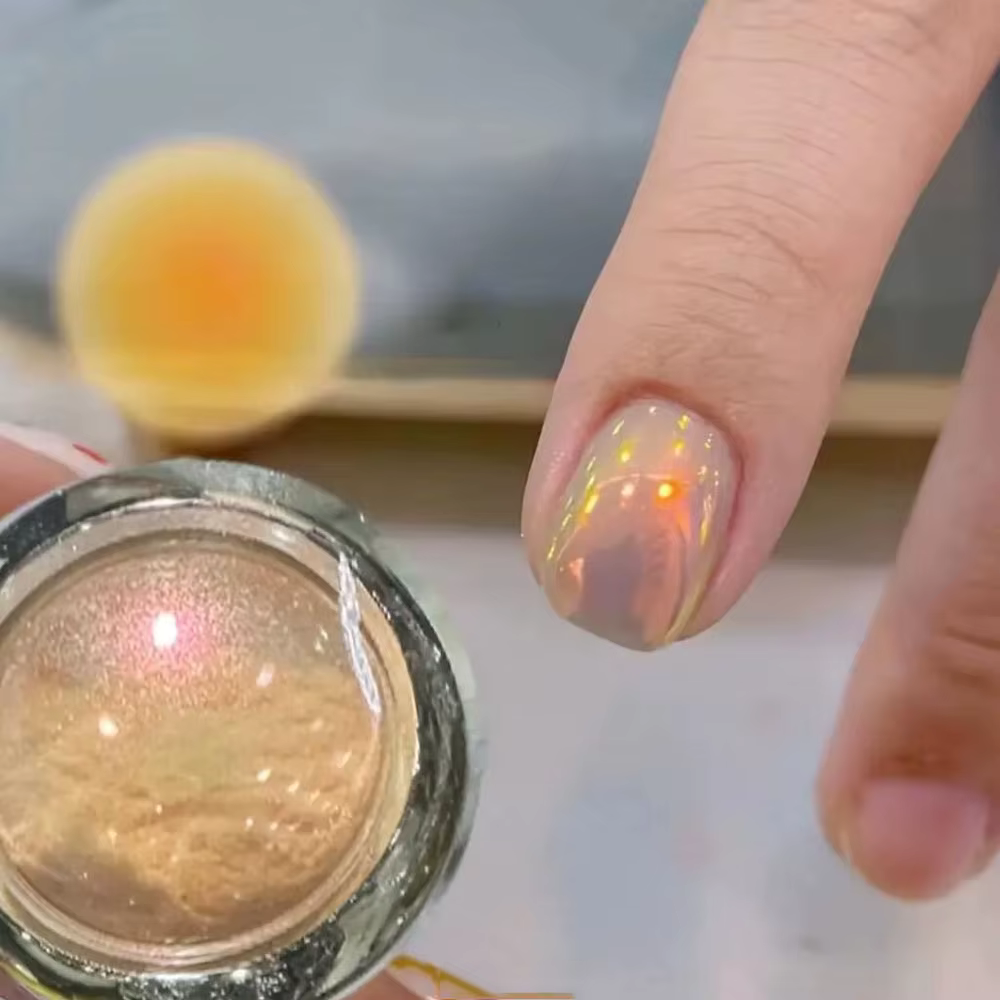 1 boîte 0.2g Champagne or Chrome poudre à ongles Aurora scintillant surligneur paillettes miroir magique